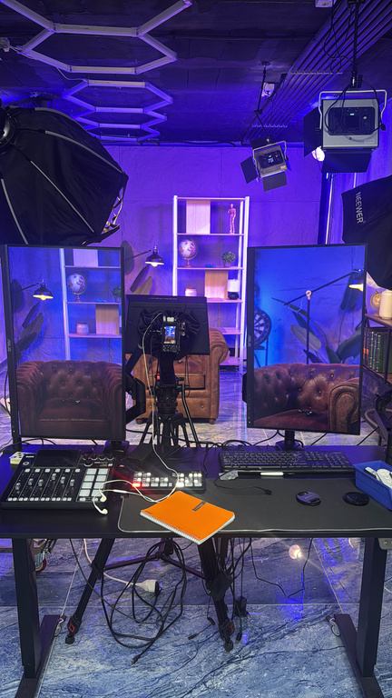 Mesa de realización multicámara con monitores