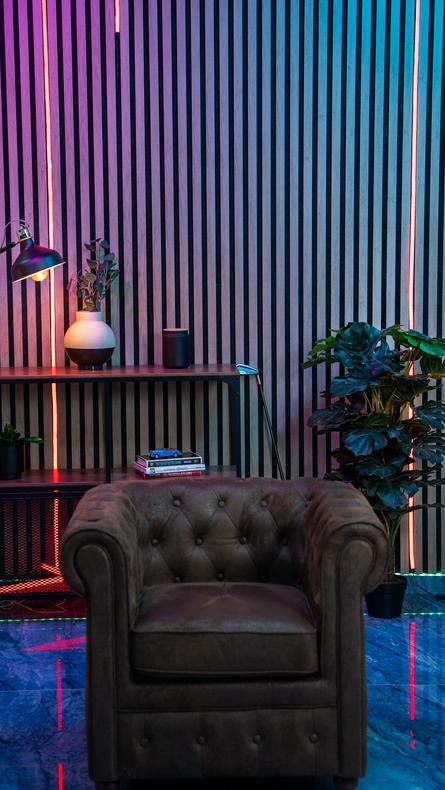 Rincón con listones verticales y sillón